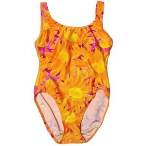 Vintage neon floral ribbed one piece swim suit